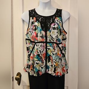 Nicole Miller Floral Lace Trim Sleeveless Women's Top - Size XL